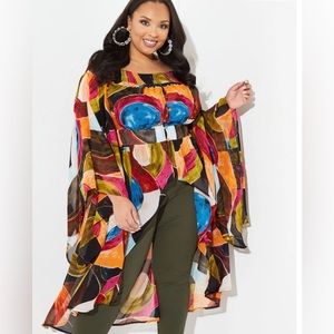 Ashley Stewart Abstract Print Hi Low Blouse 22/24 NWT